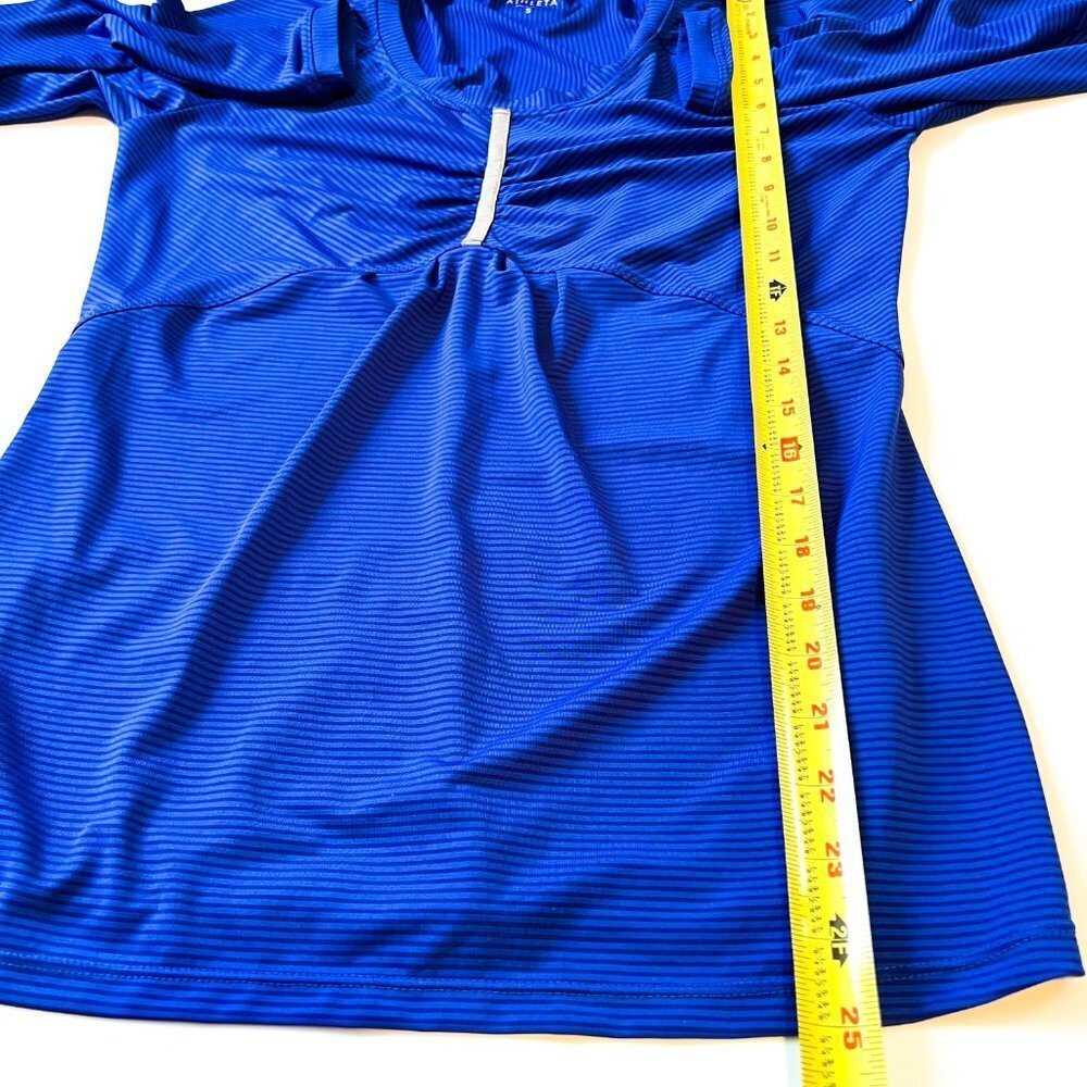 Athleta long sleeve bright blue striped reflective gathered bust line Small - Picture 10 of 10